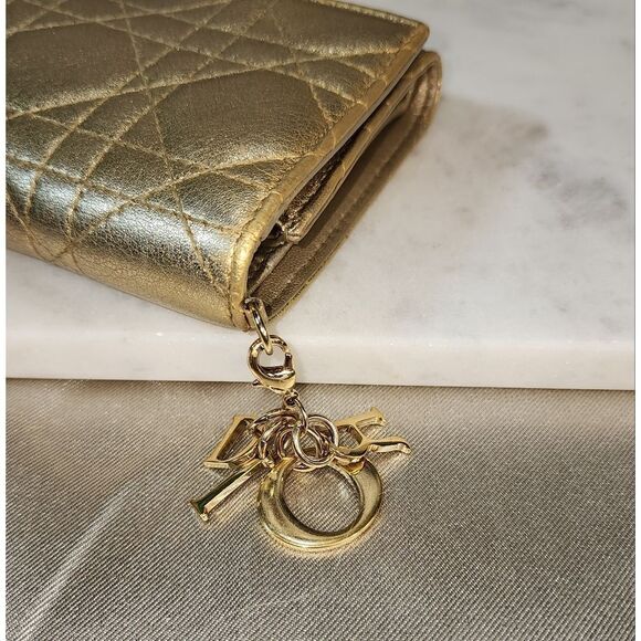 Authentic Dior Cannage Gold Wallet w/ Unbranded Conversion Chain - Picture 10 of 17